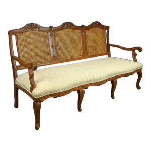 French Louis XV Style Walnut Caned Settee or Sofa