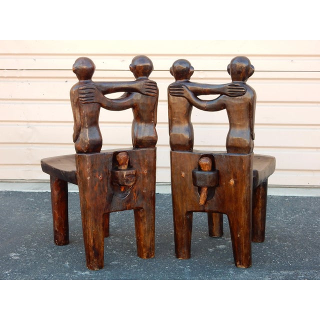 Antique African Folk Art Ashanti Sculpted Wood Art Chairs / Stools For Sale - Image 9 of 11