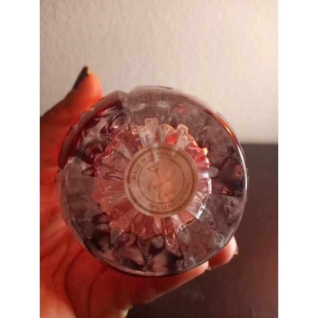 This is a Crystal Clear Germany 6" Red Floral Cut to Clear Crystal Vase Procured at auction BOX 2