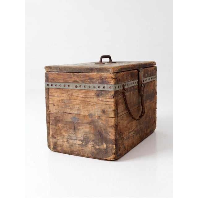 Antique Primitive Industrial Wood Storage Box For Sale - Image 12 of 16
