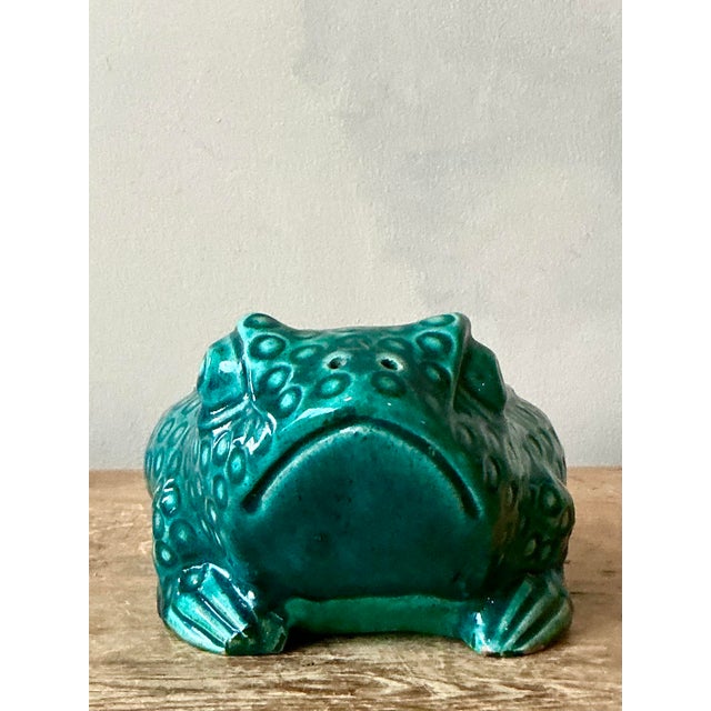 Bottle Green Vintage Boho Asian Glazed Ceramic Frog Planter For Sale - Image 8 of 8
