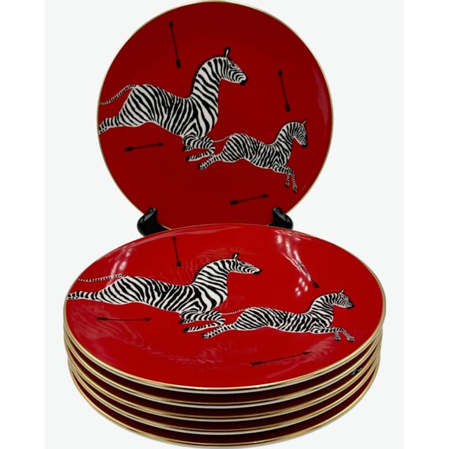 Late 20th Century Lenox Scalamandre Red Zebras Salad Plates - Set of Six For Sale - Image 9 of 10