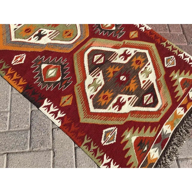 Red Vintage Turkish Kilim Runner - 35.5" X 104" For Sale - Image 8 of 10