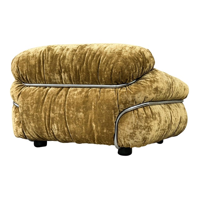 Textile Set of Sesann Lounge Set in Brown Velvet Khaki by Gianfranco Frattini for Cassini, 1972 For Sale - Image 7 of 10