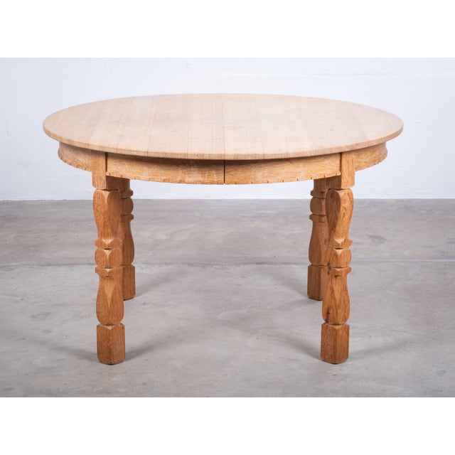 Brown Vintage Brutalist Oak Dining Table with Extensions by Henning Kjærnulf, 1960s For Sale - Image 8 of 11
