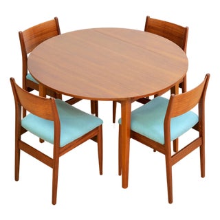 1960s Mid Century Drop Leaf Dining Table and Four Chairs - Set of 5 For Sale