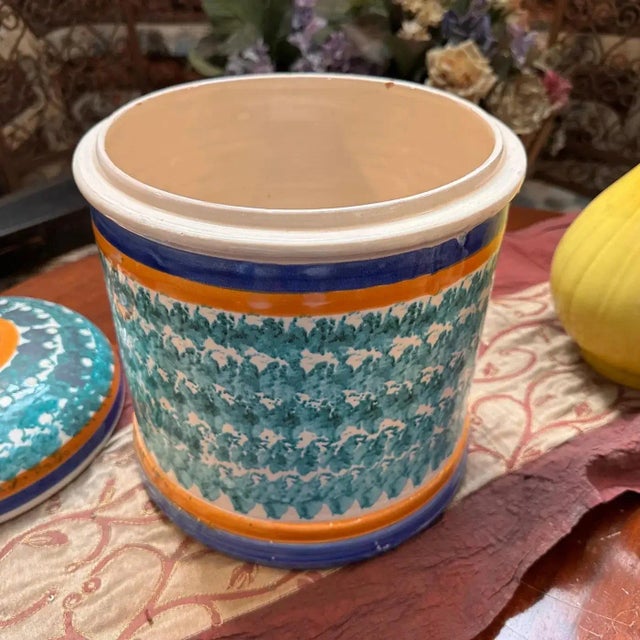 Green 1920s Traditional Hand-Painted Ceramic Sicilian Big Salt Container From Patti For Sale - Image 8 of 8