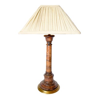 Vintage Alabaster Marble Column Table Lamp, Double Sockets For Sale
