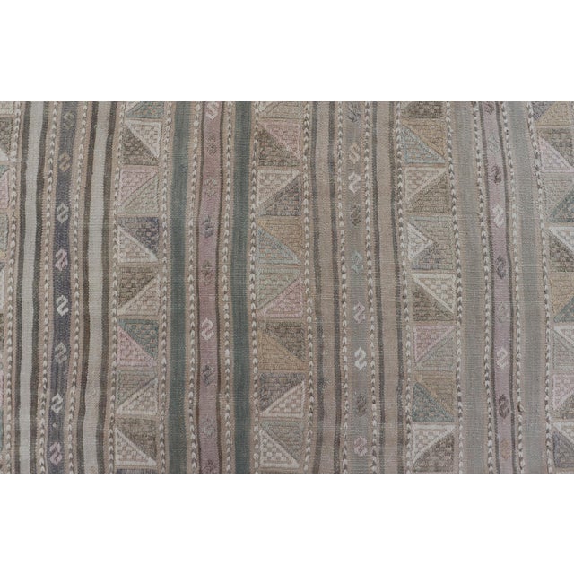 Textile Vintage Turkish Kilim Rug With Soft Geometric Stripes in Sage, Blush, and Taupe For Sale - Image 7 of 11