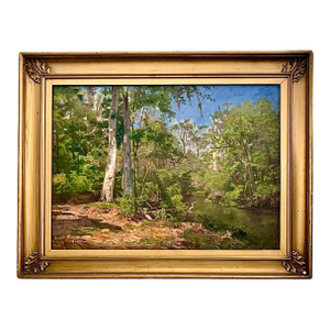 Late 19th Century John Robinson Tait Painting River Stream Oil on Canvas Antique Landscape Art