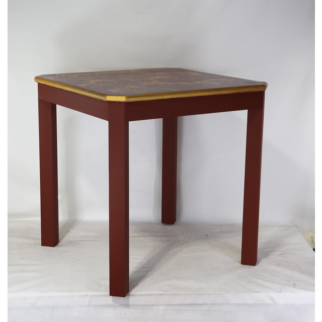 Vintage Chinese Style Deep Red Gilded Lacquer Small Square Table/Chessboard Table For Sale In New York - Image 6 of 8
