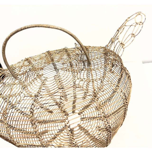 Vintage Wire Folk Art Rooster Egg Basket For Sale - Image 4 of 9