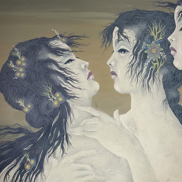 Modern Denyse Willem, The Secret 3 Naked Women / Nymphs, 1970s, Watercolor For Sale - Image 3 of 17