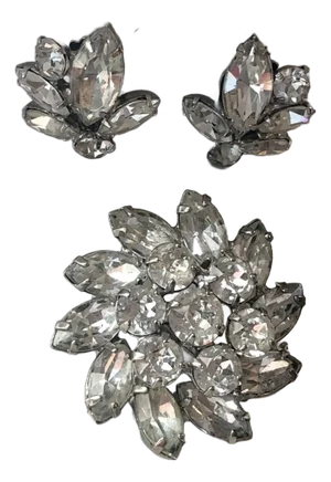 1940s Weiss Crystal Earrings / Brooch Jewelry Set - 3 Pieces