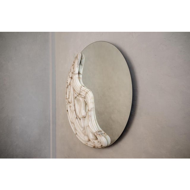 Large Fossil Moon Wall Mirror in Alabaster and Glass Mirror by Amarist Studio For Sale - Image 11 of 17