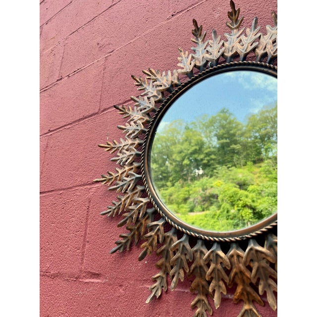 Spanish 1950's Round Gilt Metal Sunburst Mirror For Sale - Image 9 of 12