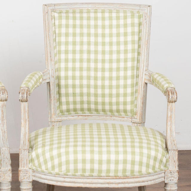 Wood Pair Late 19th Century Swedish Gustavian Gray Painted Armchairs For Sale - Image 7 of 16