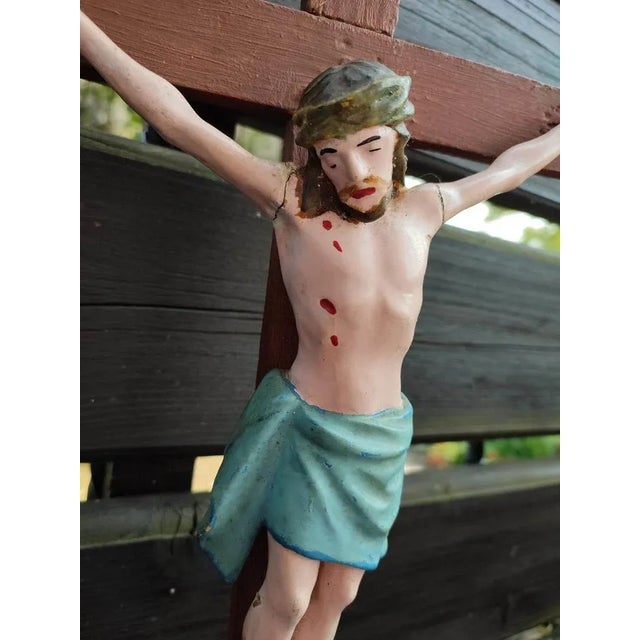 Pre-War Wooden Standing Crucifix, 1890s For Sale - Image 3 of 9
