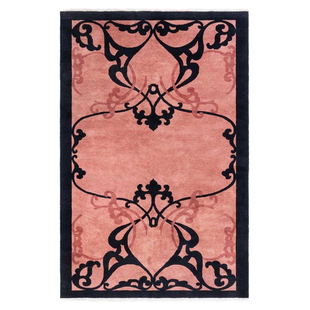 Chinese Art Deco Rug with Dramatic Curvilinear Motif Doris Leslie Blau For Sale