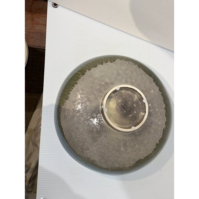 Contemporary Hand-Thrown Studio Pottery Centerpiece Bowl With Blue-Green Drip Glaze For Sale - Image 3 of 8