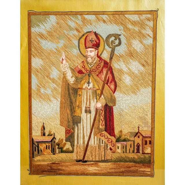A beautiful example of 19th-century ecclesiastical devotional art, this finely executed silkwork depicts a revered...