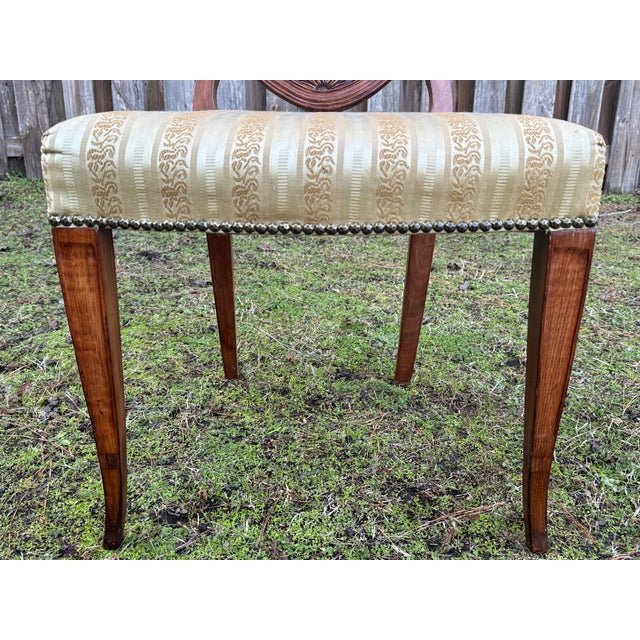 1960s Mahogany Carved Shield-Back Gold Fabric Hepplewhite Chairs - Set of 4 For Sale - Image 12 of 12