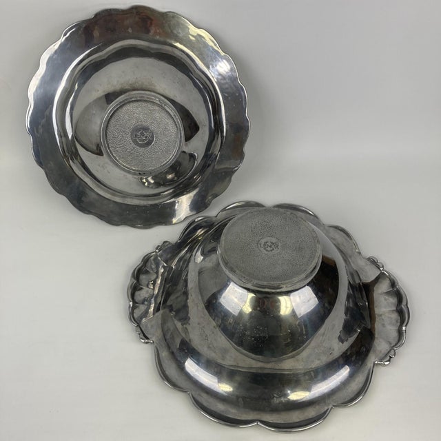 Lenox Late 20th Century Lenox Olive Leaf Branch Floral Serving Bowl Set Metal Silver en Provence - Set of 2 For Sale - Image 4 of 9