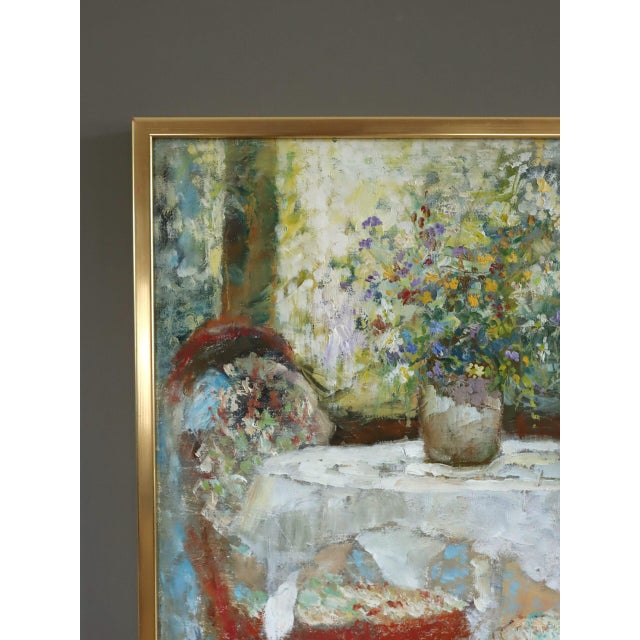 1980s 1989 Impressionist 'Table for Two' Vintage Original Interior Still Life Oil Painting, Framed For Sale - Image 5 of 12