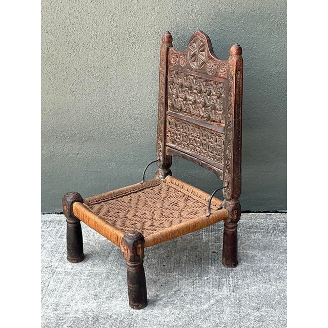 Vintage Hand Carved Low Weavers Chair For Sale - Image 11 of 12