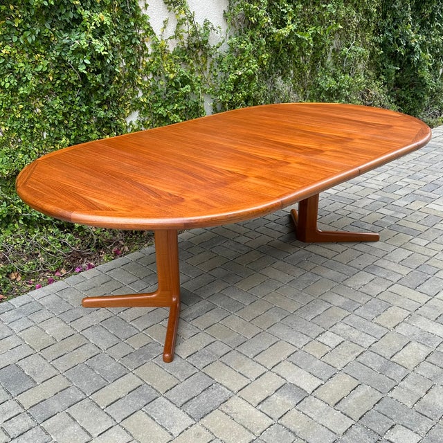 Vintage 1970s Danish Modern Teak Pedestal Base Extension Dining Table For Sale - Image 10 of 12