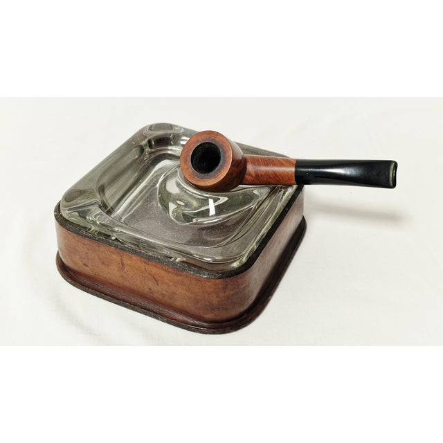 Mid-Century Leather and Glass Ashtray for Cigars and Pipes, Italy, 1970s For Sale - Image 6 of 9