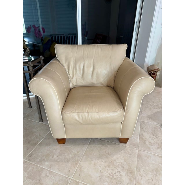 Italsofa by Natuzzi Beige Leather Arm Chair For Sale - Image 9 of 16