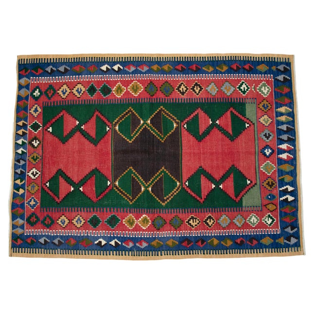 1960s Hand Woven Turkish Kilim Rug Flat Weave Area Rug - 4′4″ × 6′1″ For Sale - Image 6 of 11