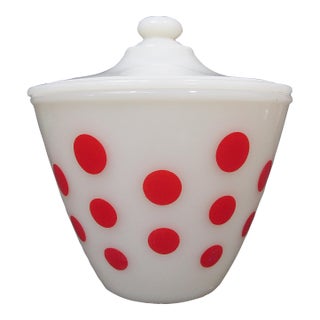 Vintage Fire King White Milk Glass Red Dot Grease Jar With Lid For Sale