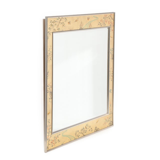 A Mid-Century Modernist gilt églomisé mirror, featuring an exquisite Chinoiserie-style narrative border, signed J. Beukema...