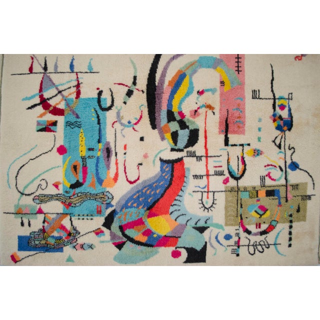 1980s Kandinsky - Accompanied Center - Inspired Hand Knotted Area - Wall Rug- 3′7″ × 5′ For Sale - Image 14 of 18