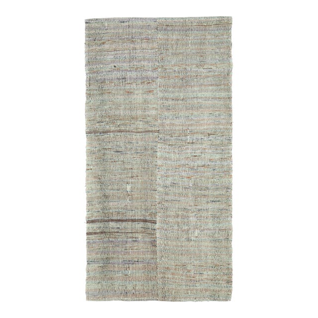 Vintage Turkish Hand-Knotted Wool Cotton Green Kilim Runner Rug For Sale