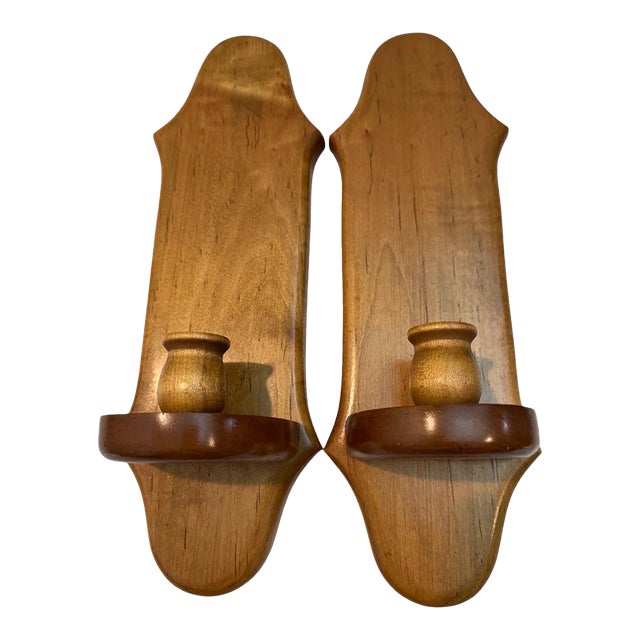 Wood Wall Sconce Pair Maple Candle Holders 14" X 4" For Sale