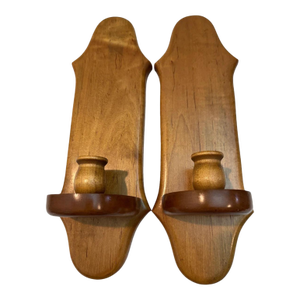 Wood Wall Sconce Pair Maple Candle Holders 14" X 4"