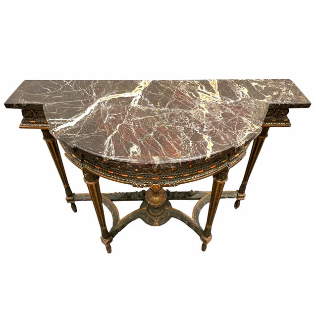 French 18th Century French Louis XVI Carved Wood and Marble Demi-Lune Console Table For Sale - Image 3 of 9