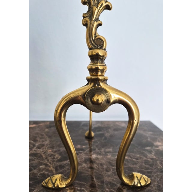 2000 - 2009 Pair of Handmade Italian Solid Brass Fireplace Andirons For Sale - Image 5 of 8