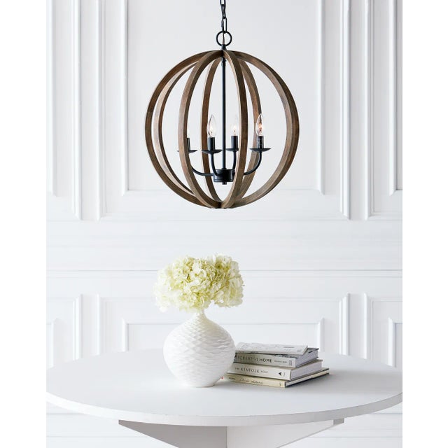 Sean Lavin by Visual Comfort Studio Allier Small Pendant, Weathered Oak Wood/Antique Forged Iron For Sale - Image 4 of 5
