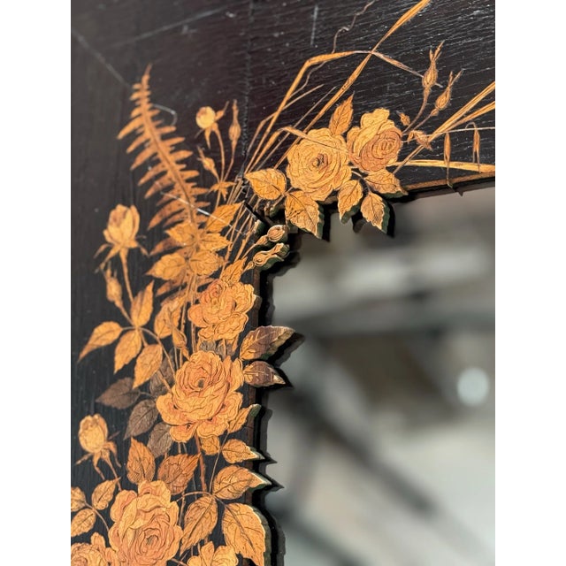 Italian Antique Italian Marquetry Mirror “Promessa È Debito” Dated 1887 Hand Inlaid Floral & Figural Design For Sale - Image 3 of 5