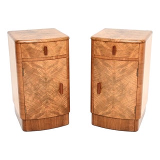 Art Deco Walnut Bedside Cabinets, 1930s, Set of 2 For Sale