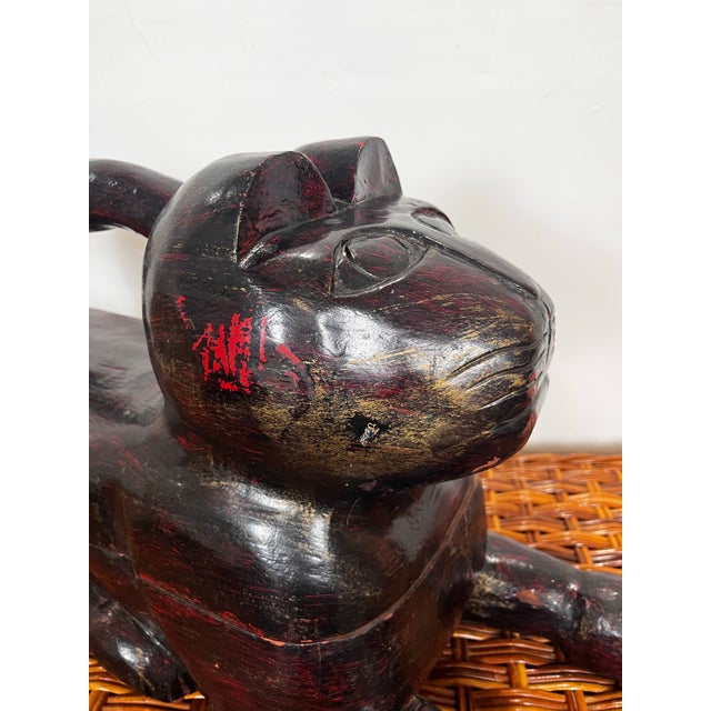 Vintage Large Carved Wood Cat Statue For Sale - Image 4 of 10