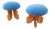 Modern Poufs in Light Wood and Blue Velvet Fabric from Artigianato Italiano, Set of 2 For Sale