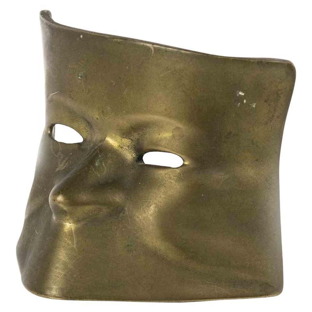 Vintage Brass Mask, Italy, 20th Century For Sale - Image 5 of 5