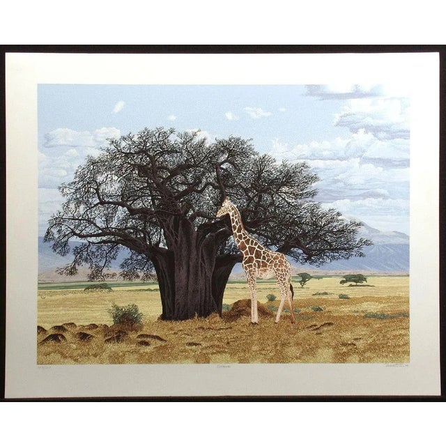 1970s Dallas John "Savanna" Realistic Serigraph Art Print 1979 Unframed Giraffe African Landscape For Sale - Image 5 of 5