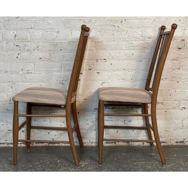 Mid-Century Modern Pair of Vintage Walnut Spindle Back Upholstered Chairs For Sale - Image 3 of 8