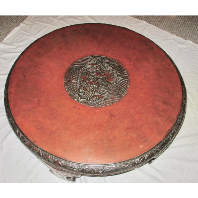 Japanese Export Arts and Crafts or Art Deco circular table. A central medallion of wings and floral deco patterns....